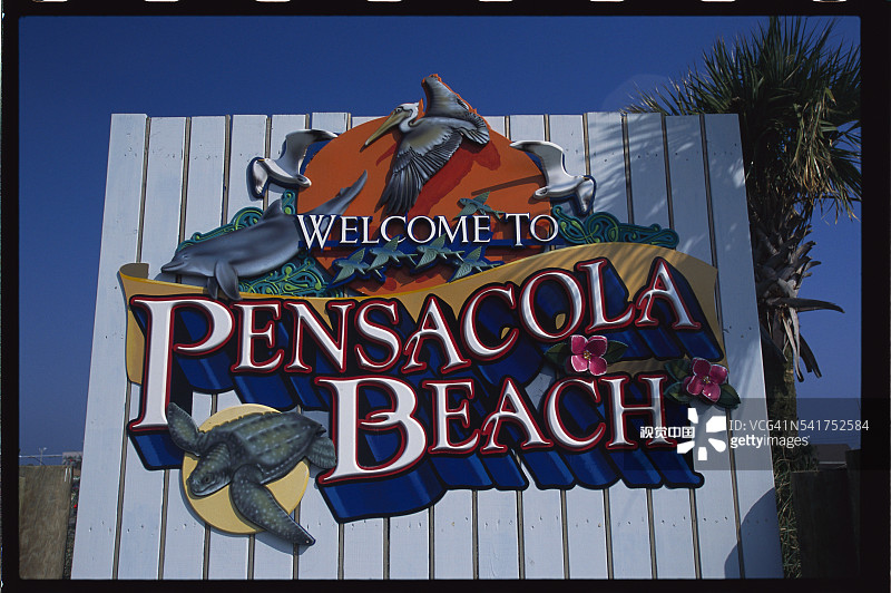 欢迎来到彭萨科拉海滩标牌图片素材