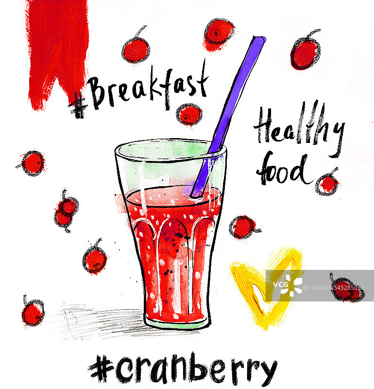 蔓越莓汁水彩插画图片素材