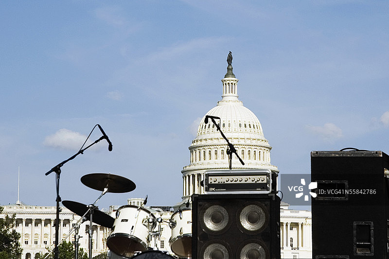 美国华盛顿特区国会大厦前的舞台音乐设备图片素材