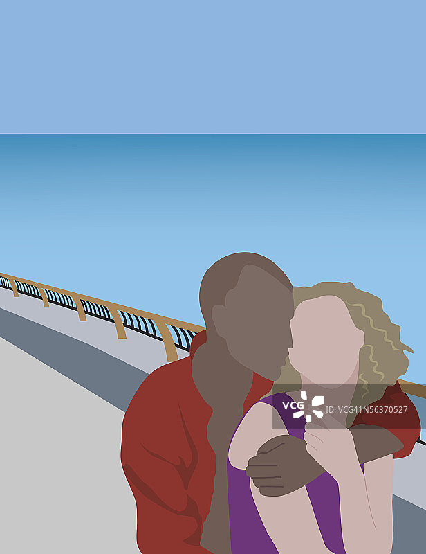 男人亲吻栏杆旁的女人图片素材