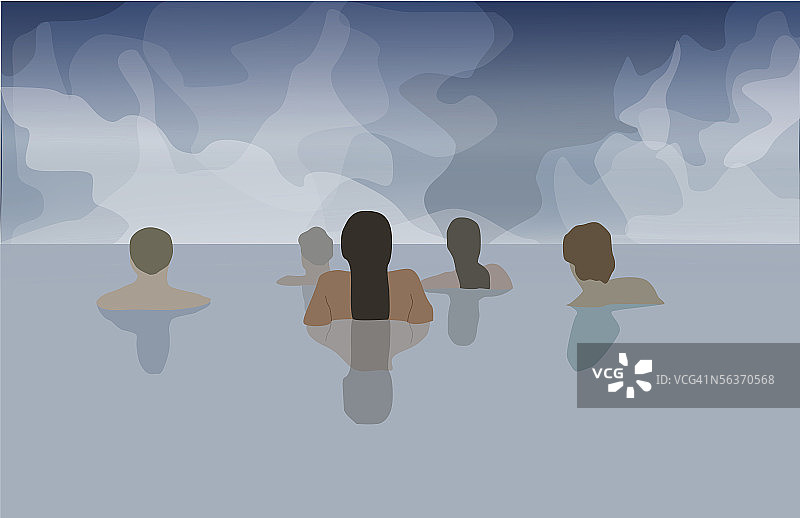 一群人在温泉中的背影图片素材