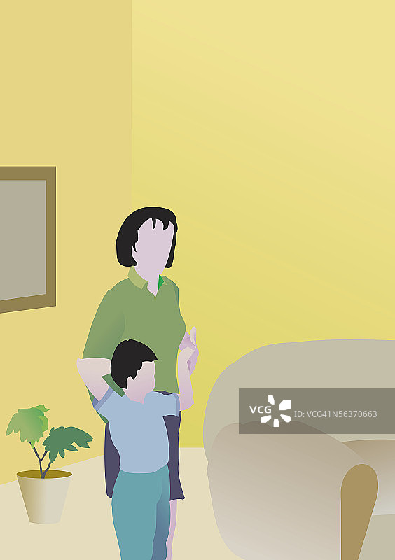 母亲和儿子站在一起的特写图片素材