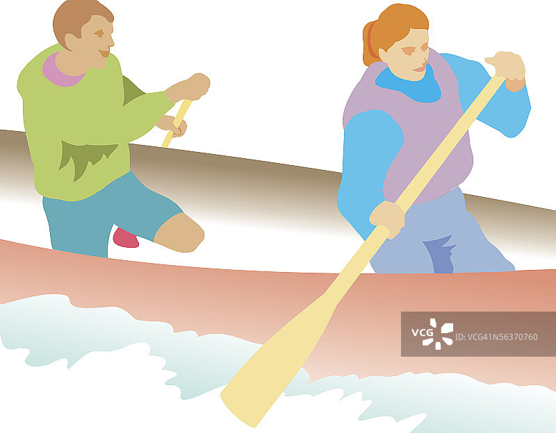 情侣划皮划艇俯视图图片素材