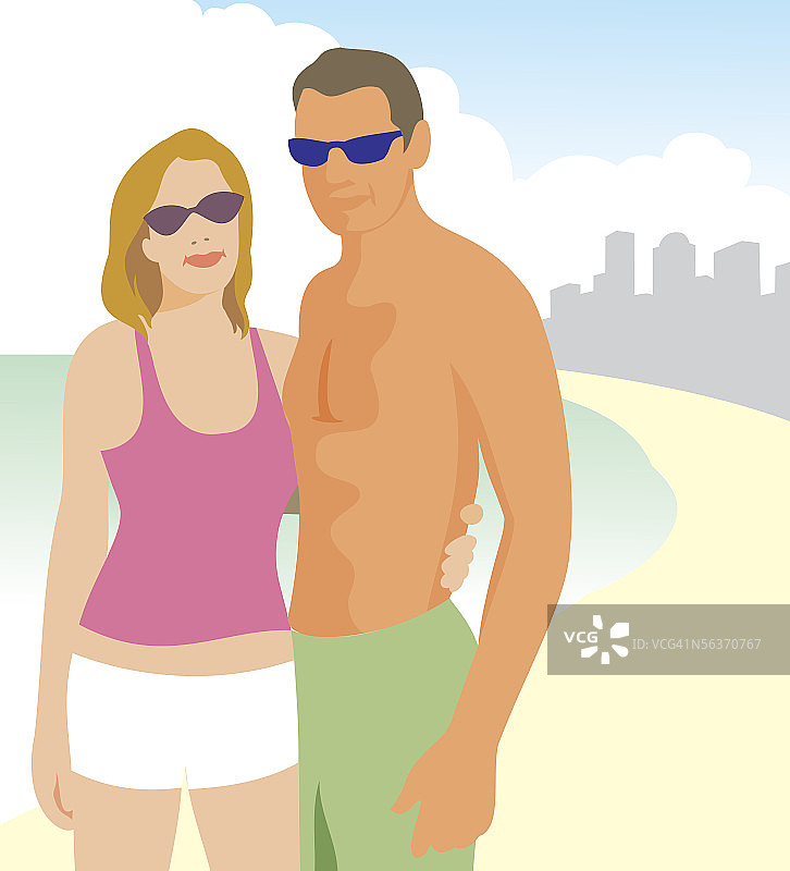 情侣站在海滩上特写图片素材