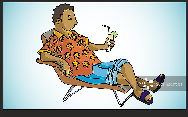 拿着一杯饮料斜靠在椅子上的男人的侧面轮廓图片素材