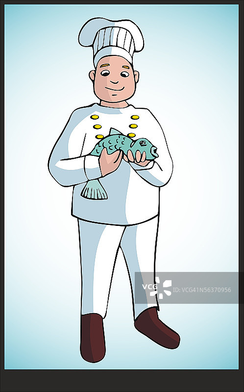 手持鱼的男厨师肖像图片素材