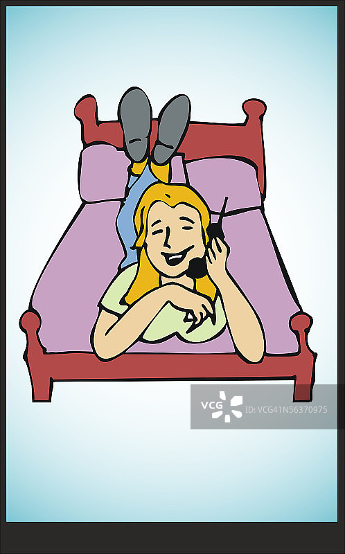 躺在床上打电话的女人图片素材