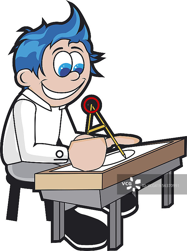 教室里用圆规工作的男孩侧面照图片素材