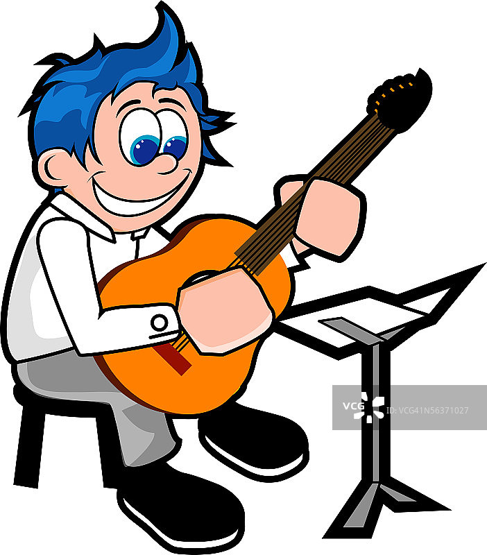 弹吉他的男孩侧面照图片素材