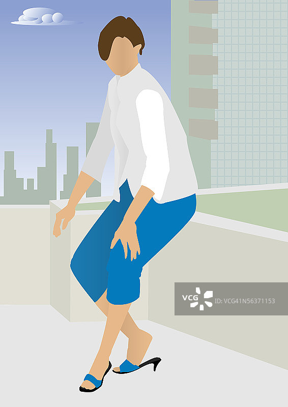 女人行走的侧面轮廓图片素材