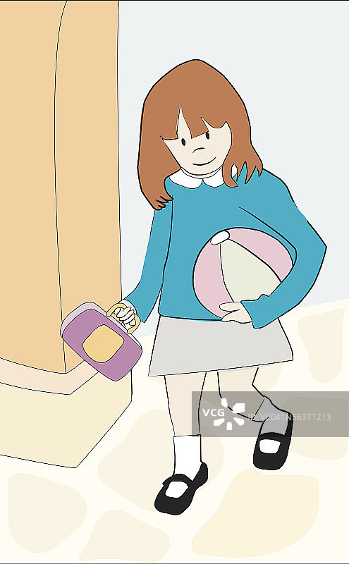 面部特写：女孩拿着球和钱包走路图片素材