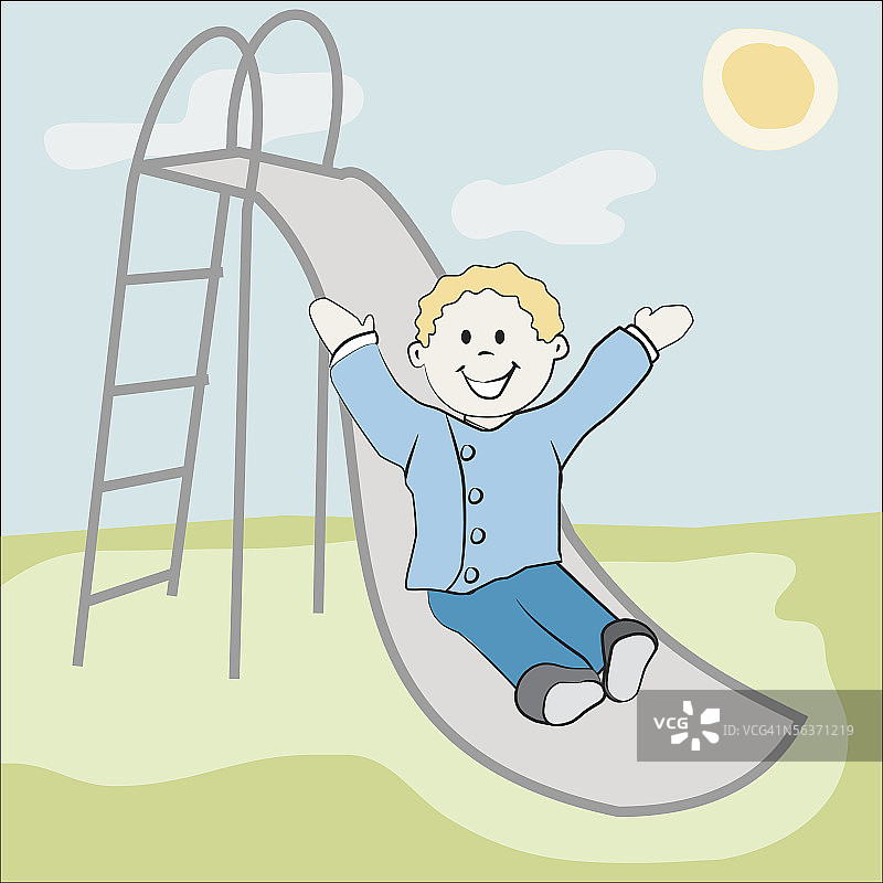 男孩滑滑梯特写图片素材