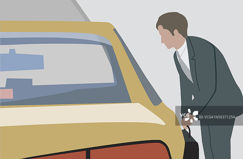 商人透过出租车车窗与出租车司机交谈图片素材