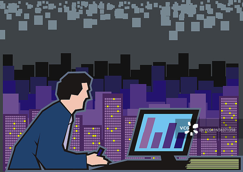 用电脑工作的商务人士侧面轮廓图片素材