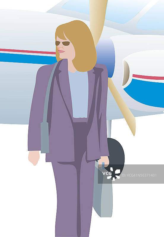 女商人走在飞机前图片素材
