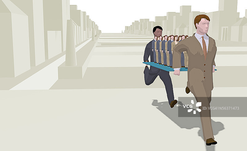 两位商务人士与一大群人在木板上奔跑图片素材