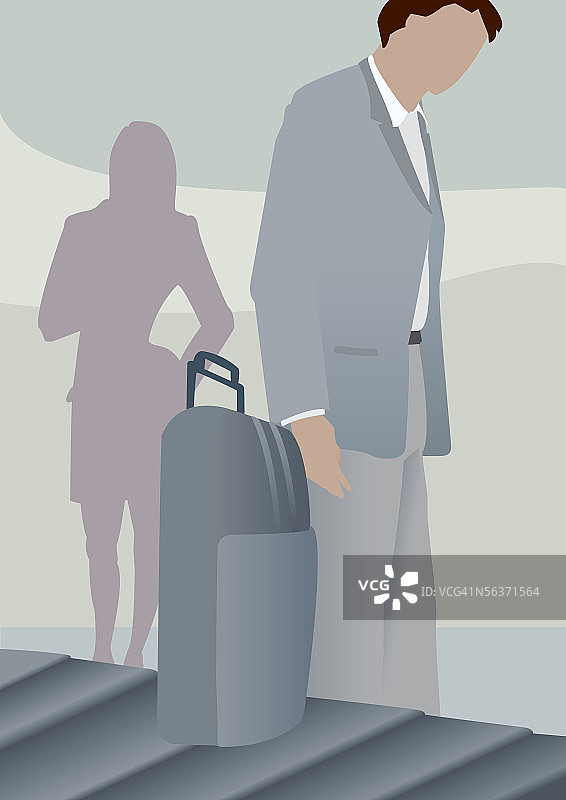 商人从行李认领处取行李箱的侧面轮廓图片素材