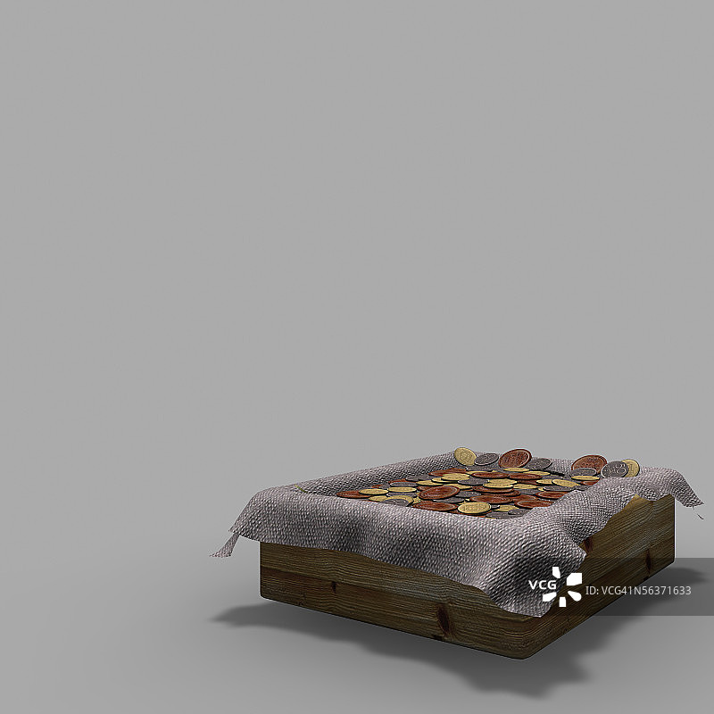 装满硬币的木箱图片素材