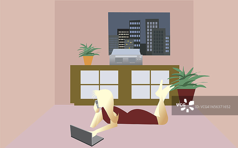 一位女士使用笔记本电脑的侧面轮廓图片素材