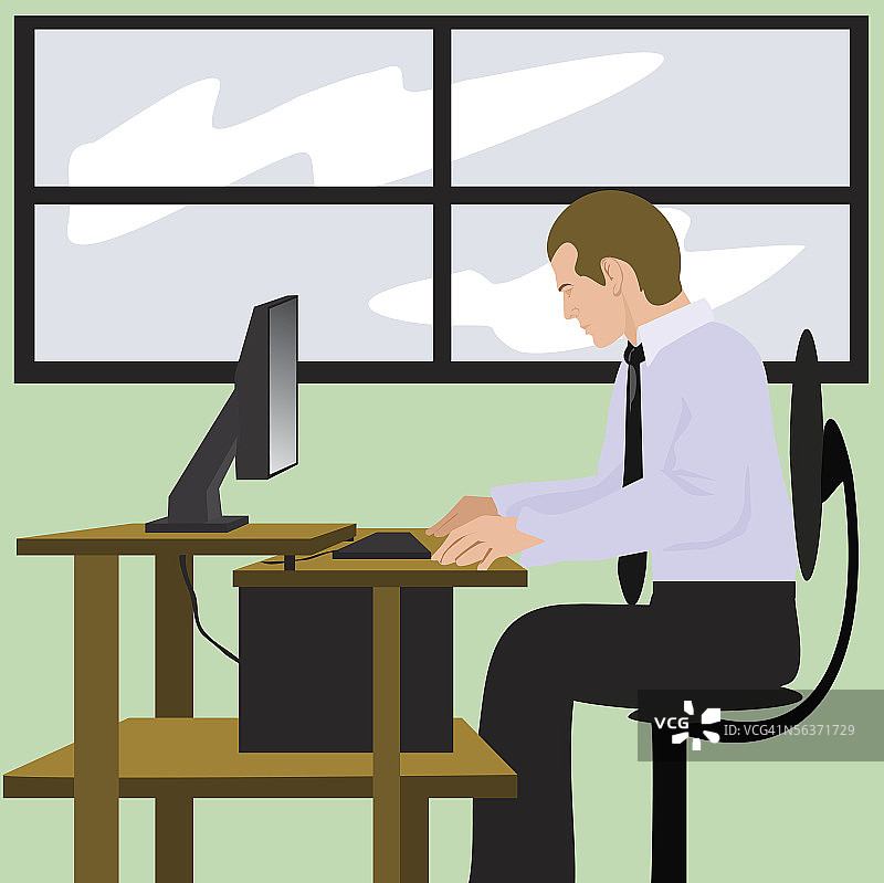 用电脑工作的商务人士侧面轮廓图片素材