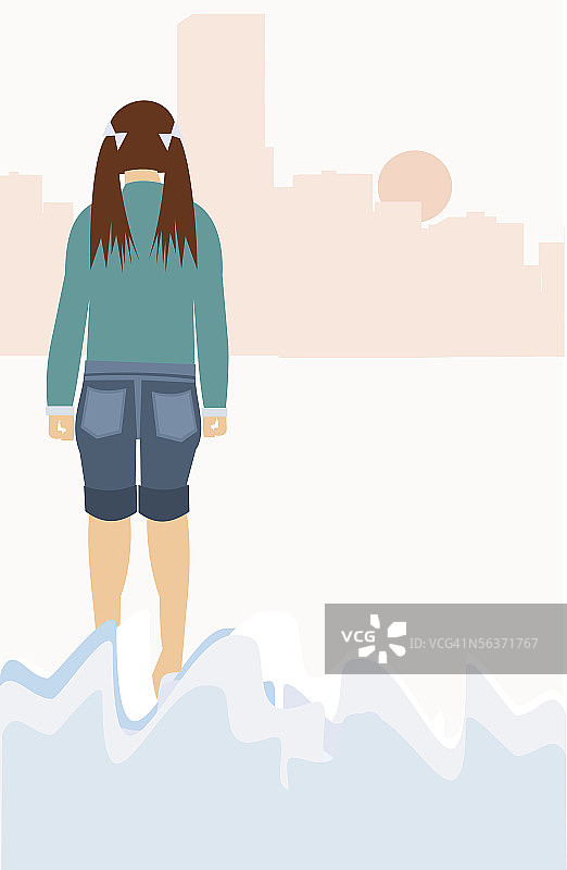 站在海滩上的女子的背影图片素材