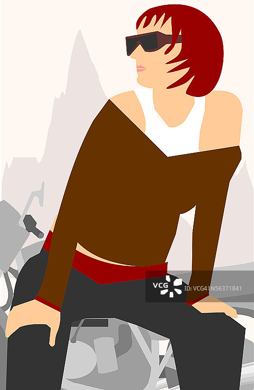 坐在摩托车上的女人图片素材