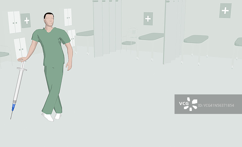 倚靠注射器的外科医生肖像图片素材