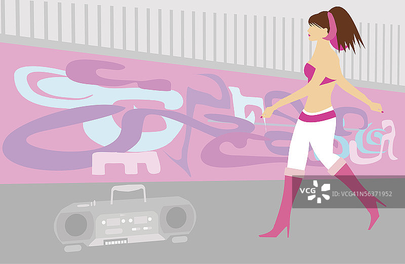 在人行道上行走的女人图片素材