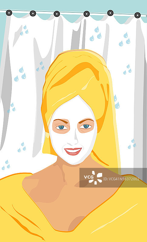 裹着头巾敷面膜的女人图片素材