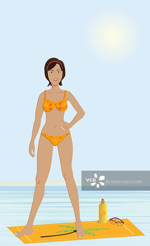 站在海滩上的女子肖像图片素材