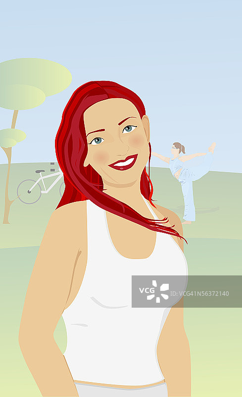 女人在公园里微笑的肖像照图片素材