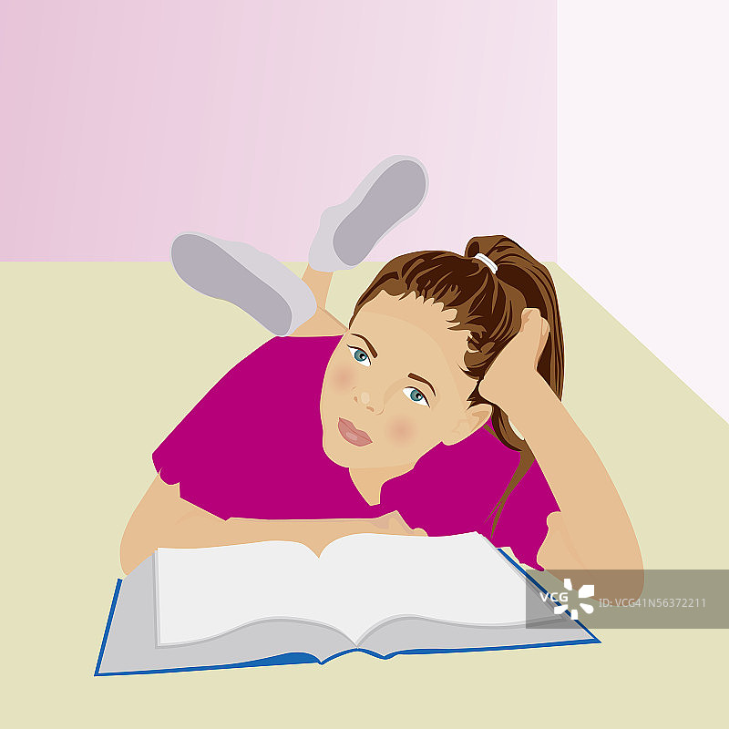 躺着看书的少女肖像图片素材