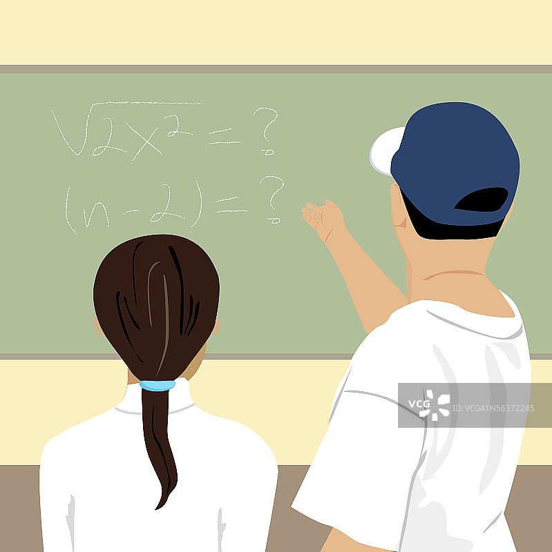 站在黑板前的青少年男女背影图片素材
