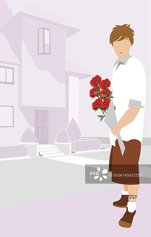 手捧鲜花男子侧面轮廓图片素材