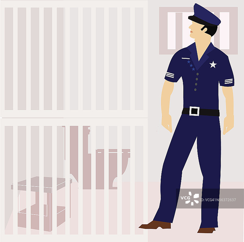 站在监狱前的警察图片素材