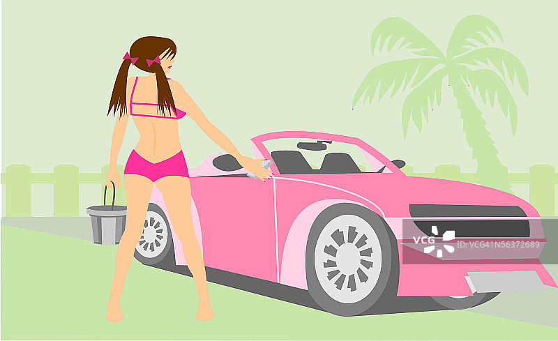 身穿比基尼站在汽车前的女子背影图片素材