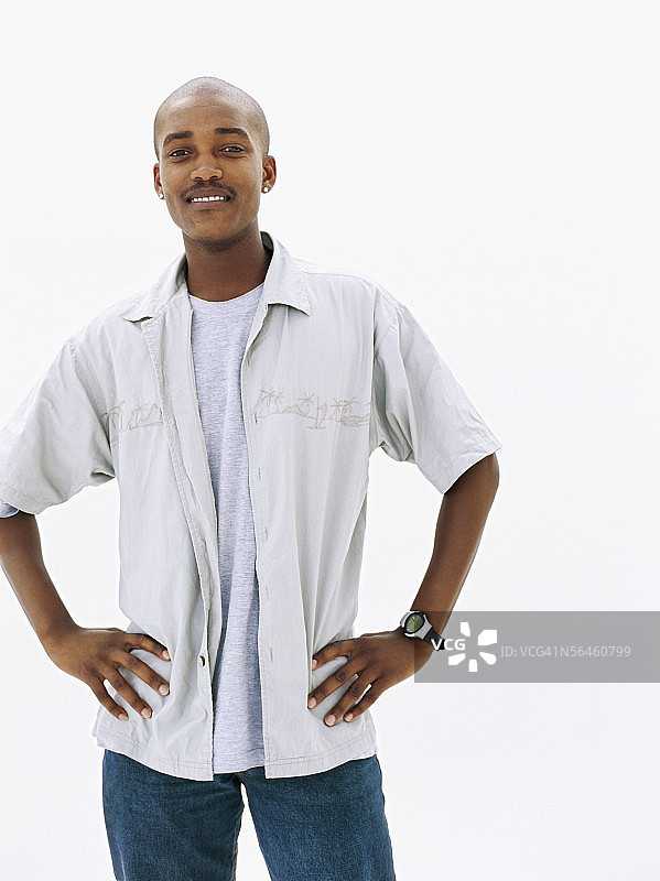 年轻人叉腰站立肖像图片素材