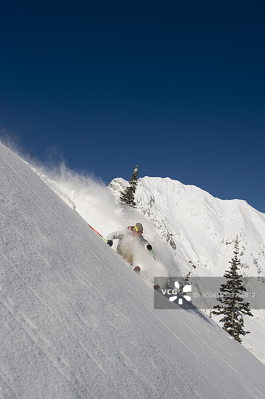 在犹他州雪鸟滑雪的滑雪者图片素材