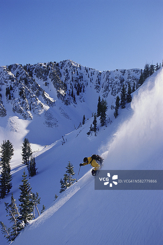 杰米·皮埃尔在阿尔塔山区滑雪图片素材