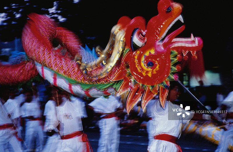 中国新年期间的舞狮表演图片素材