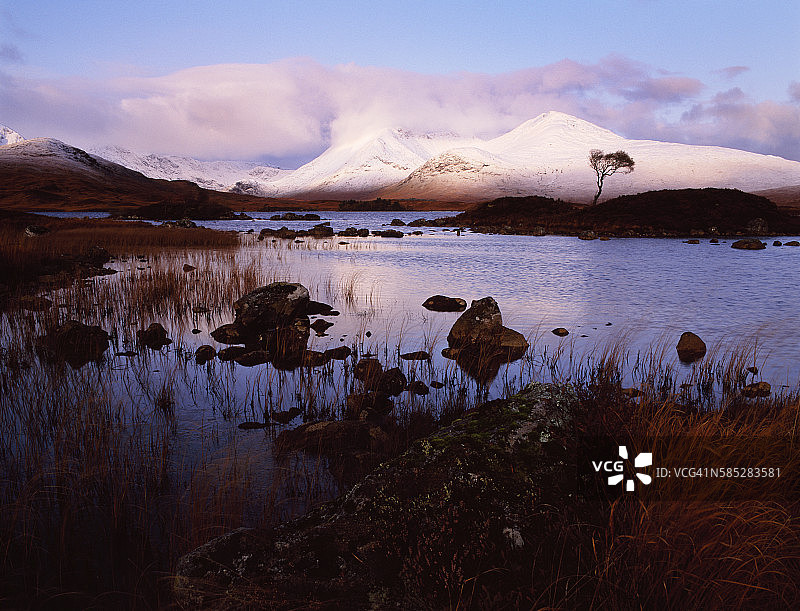 日出时分的兰诺克沼泽和洛克巴湖风光图片素材