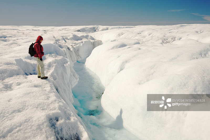格陵兰岛伊卢利萨特北部维克多营地附近的冰盖融水图片素材