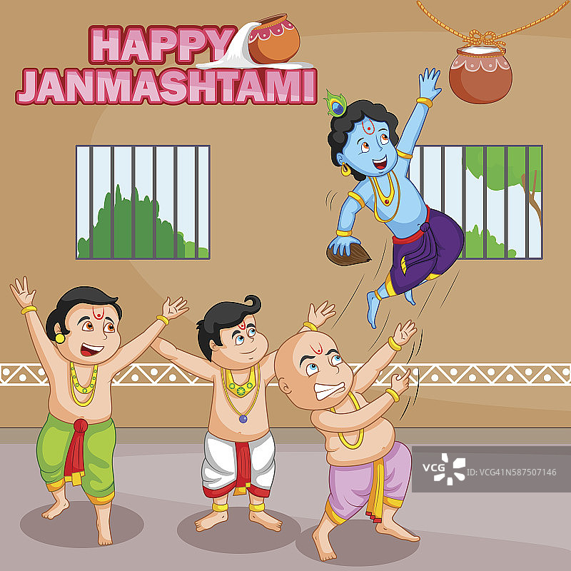 克里希纳在Janmashtami节打破Dahi Handi图片素材
