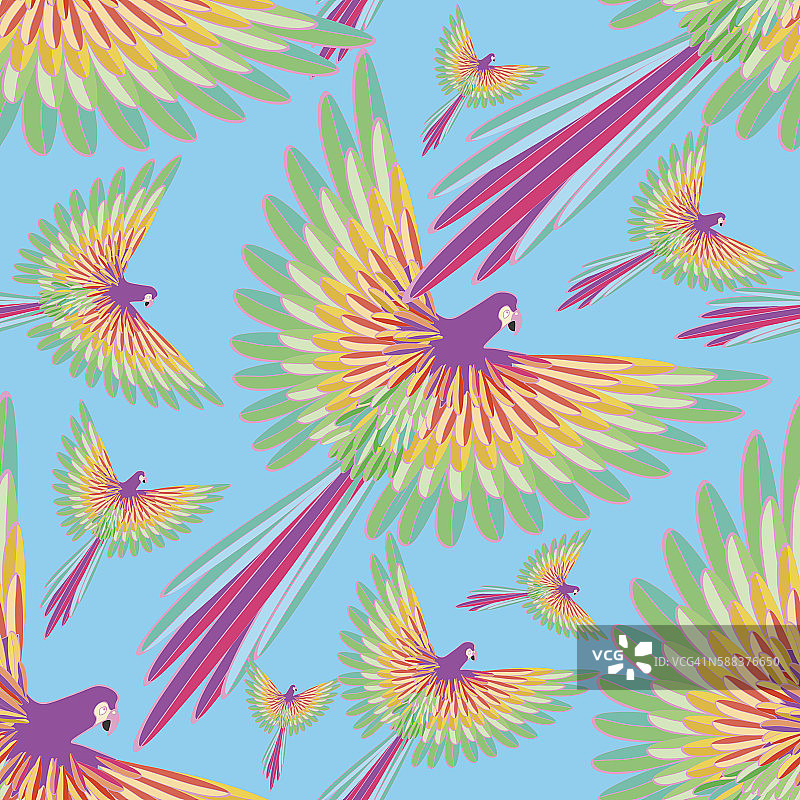 加勒比鹦鹉飞行背景无缝图案图片素材