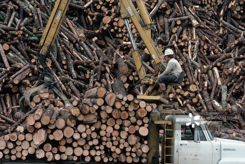 磨坊工人堆叠原木图片素材