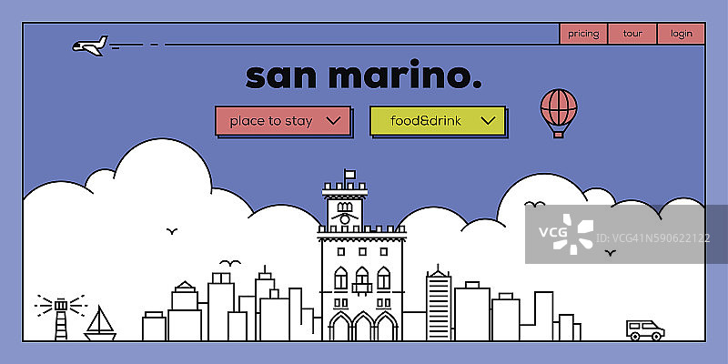 带有矢量线性天际线的圣马力诺现代网页Banner设计图片素材