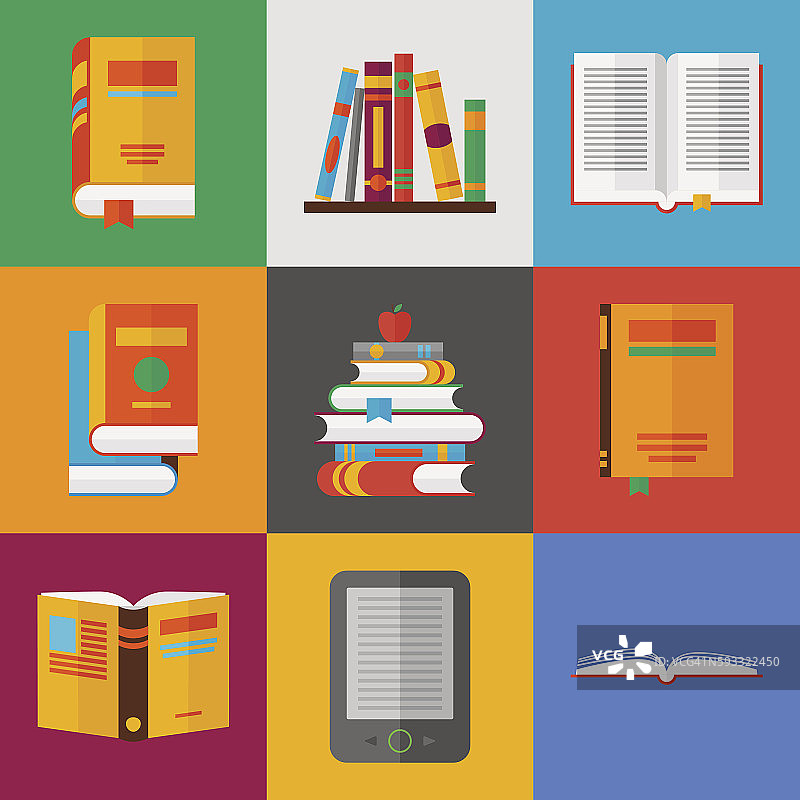 书籍图标集扁平风格矢量图图片素材