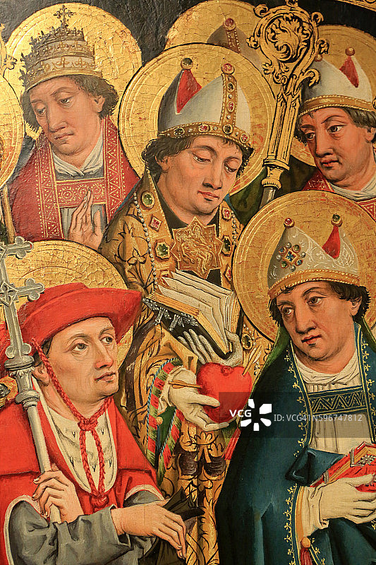 七位教堂显要人物，科堡大师（德拉佩里习作大师），约1480-1485年，冷杉木上的油彩和蛋彩画，斯特拉斯堡圣母院博物馆藏品图片素材