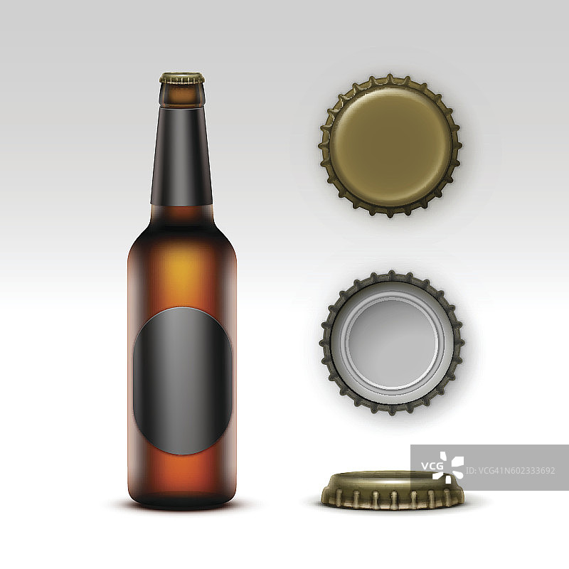 棕色啤酒瓶与黑色标签和瓶盖图片素材