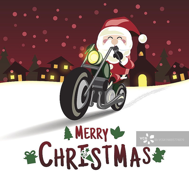 圣诞快乐，圣诞老人骑摩托车送礼物图片素材